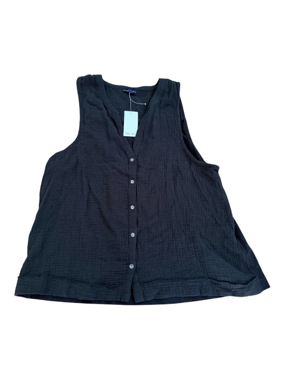 Splendid 100% Cotton Sleeveless Large Black Button V neck Shirt Gauze New NWT